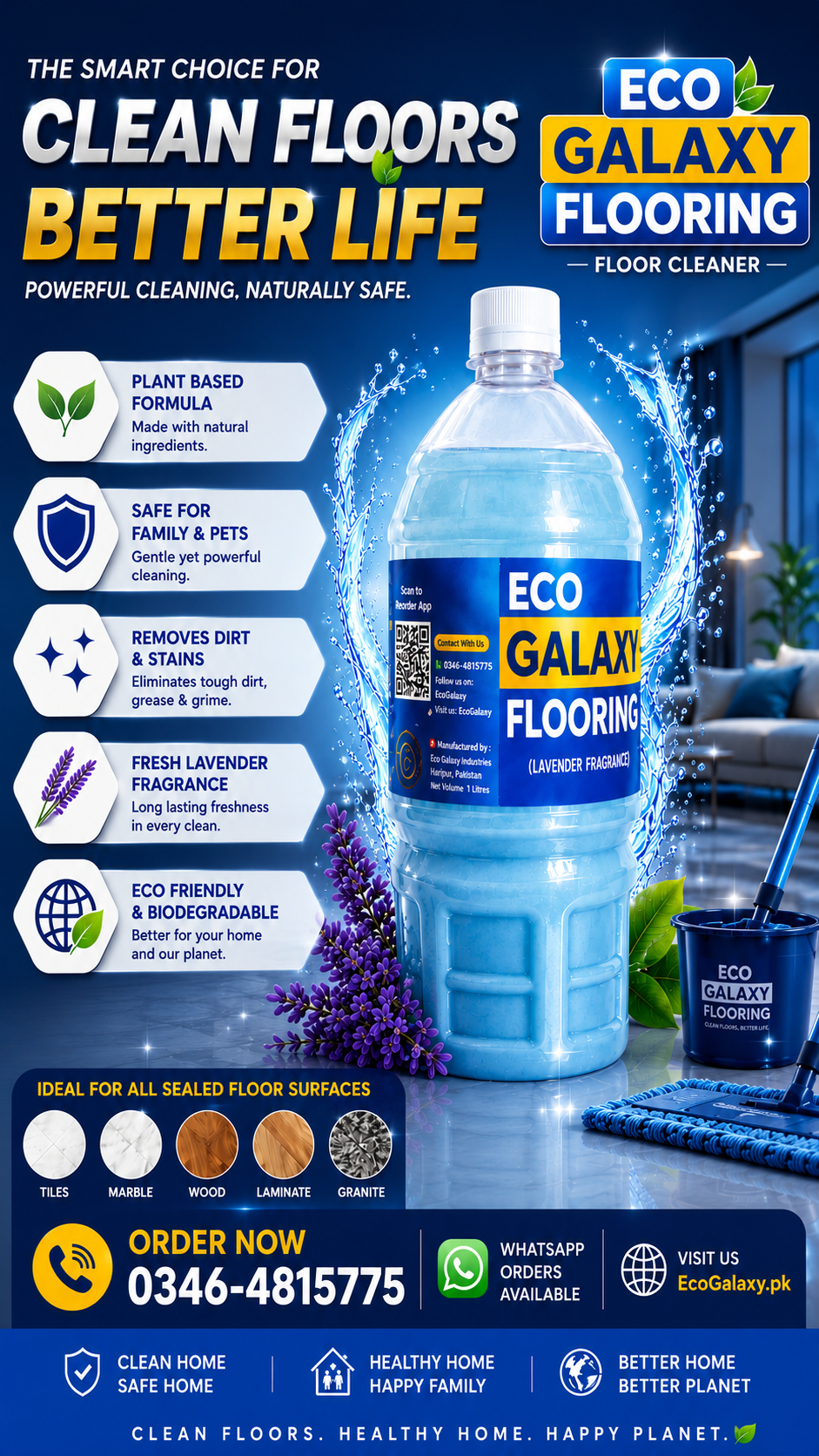 Eco Galaxy Flooring™ Premium Lavender Floor Cleaner – Professional-Grade Cleaning & Long-Lasting Freshness | 1 Litre