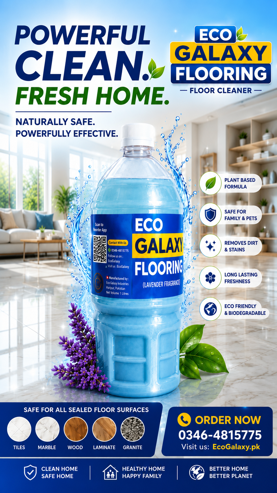 Eco Galaxy Flooring™ Premium Lavender Floor Cleaner – Professional-Grade Cleaning & Long-Lasting Freshness | 1 Litre