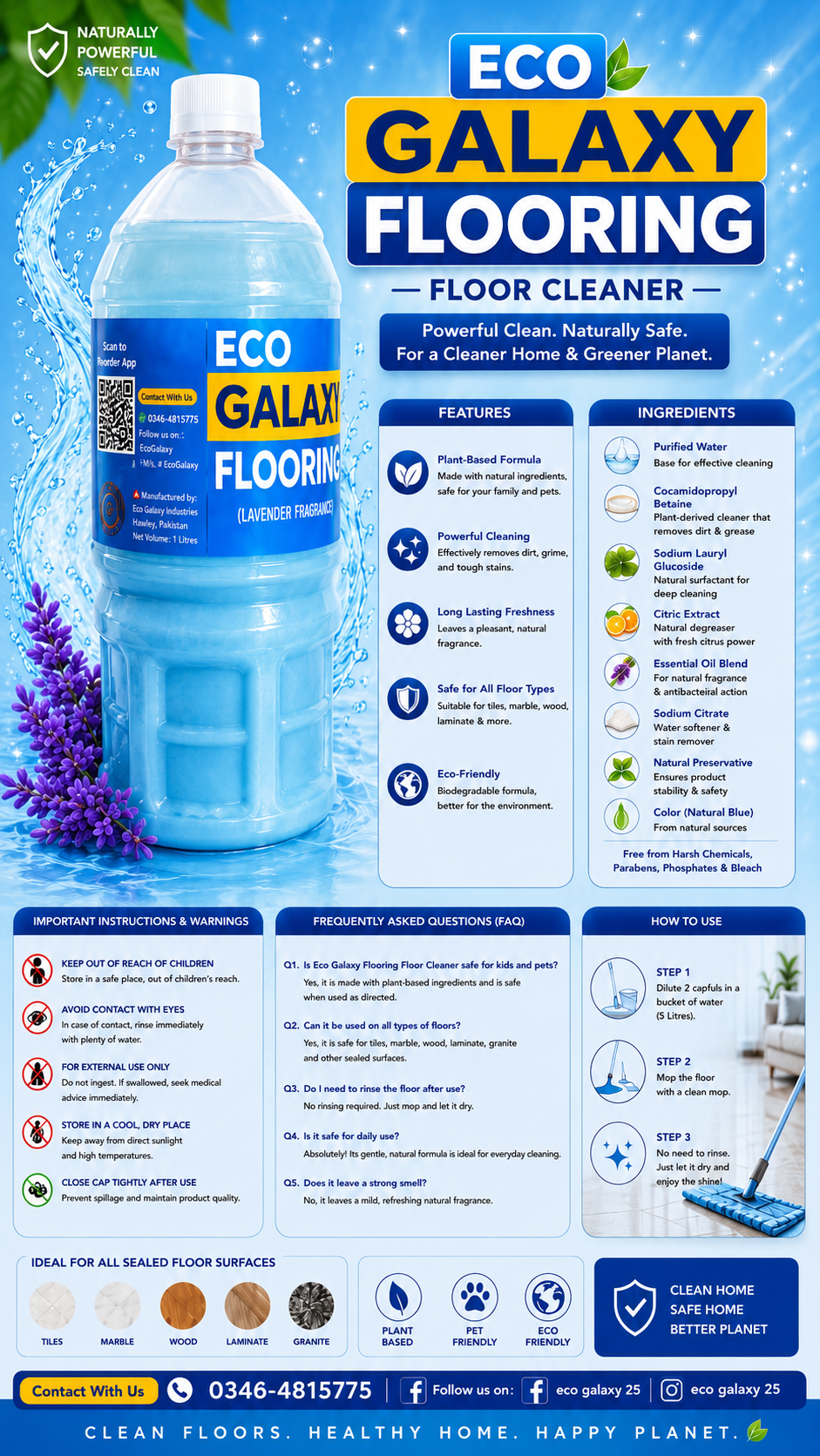 Eco Galaxy Flooring™ Premium Lavender Floor Cleaner – Professional-Grade Cleaning & Long-Lasting Freshness | 1 Litre